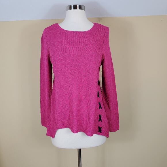 Nic+Zoe Cross Stitch Sweater in Barbie Pink/Black Size SP - Picture 1 of 9